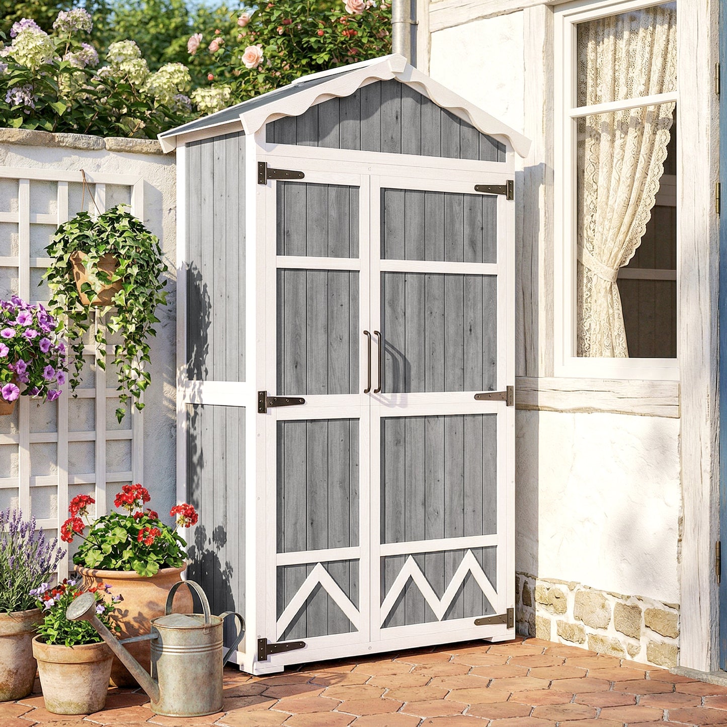 Outsunny Caseta De Jardín De Madera 105x55x179 Cm Con 4 Estantes Extraíbles_1