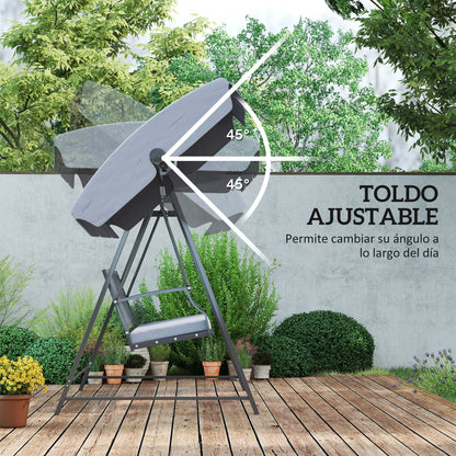 Outsunny Columpio De Jardín De 3 Plazas Con Toldo Ajustable Y Cojín Gris_3