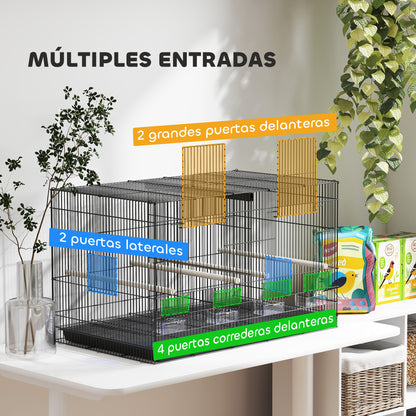 Pawhut Jaula Para Pájaros Con Divisor 4 Comederos 4 Perchas 76x46x46 Cm Negro_5