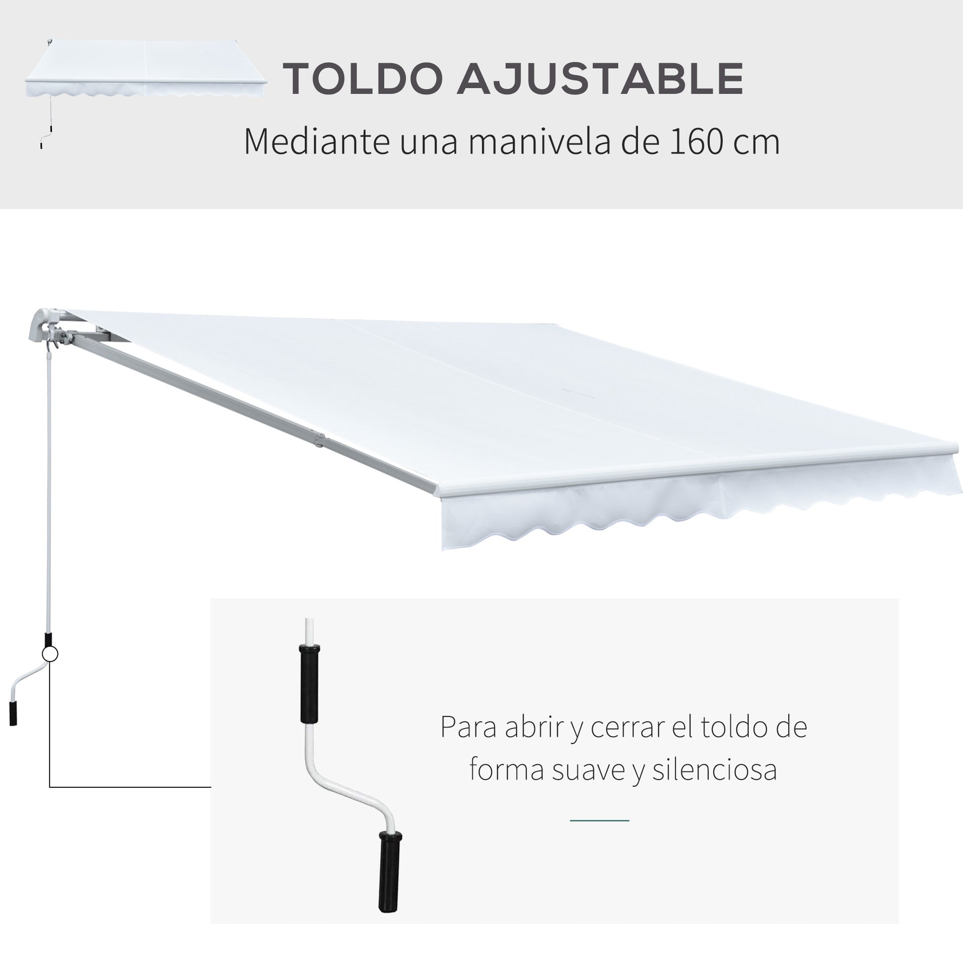 Outsunny Toldo Manual Plegable De Aluminio Ángulo Ajustable Manivela 2,95x2,5m_5