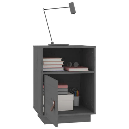 Mesitas De Noche 2 Uds Madera Maciza De Pino Gris 40x34x55 Cm_3