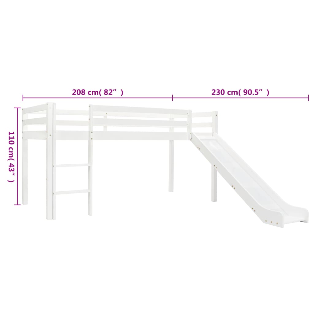 Cama Alta Para Niños Tobogán Y Escalera Madera Pino 97x208 Cm / Vetonek_1