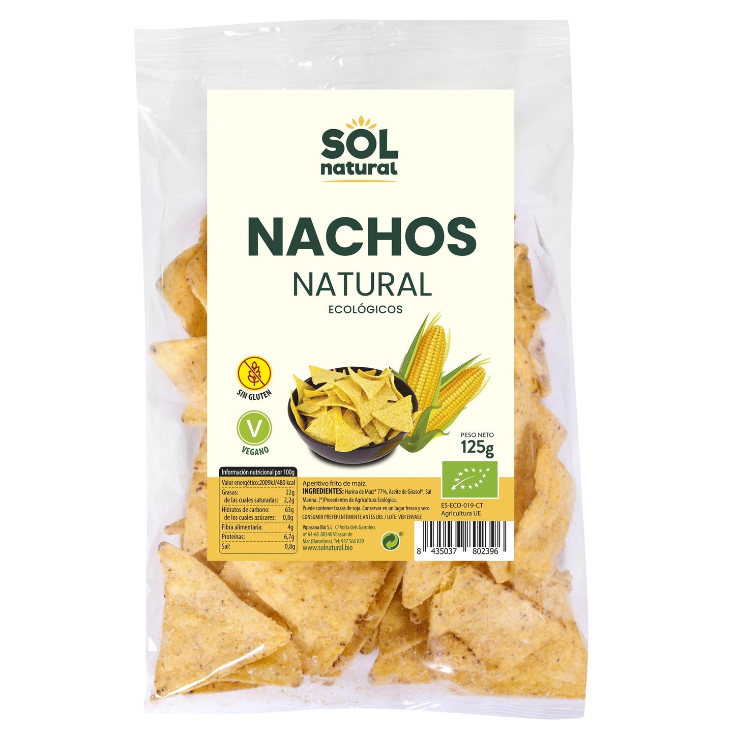 Nachos de Maíz Natural Sin Gluten Bio Sol Natural 125 g