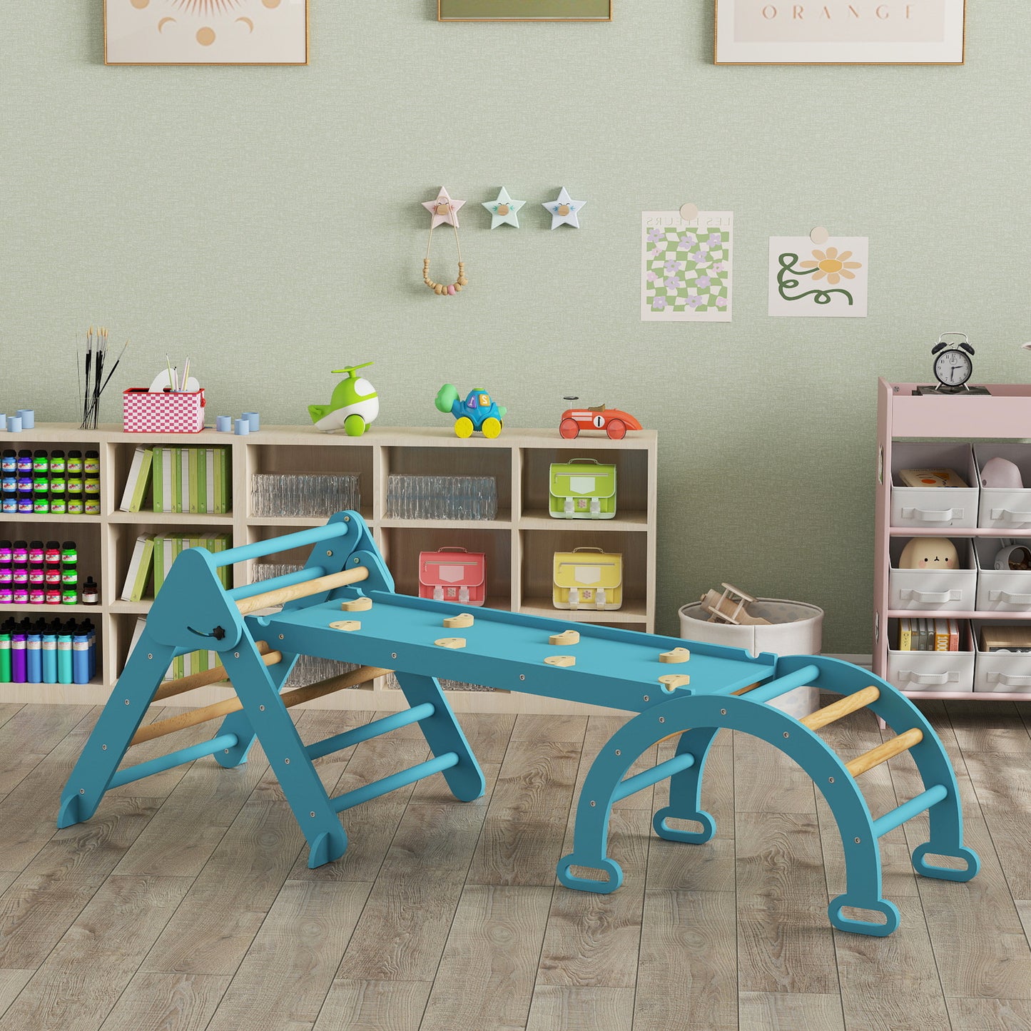 Aiyaplay 7 En 1 Triángulo De Escalada Montessori Con Arco Y Rampa 188x70 Cm Azul_4