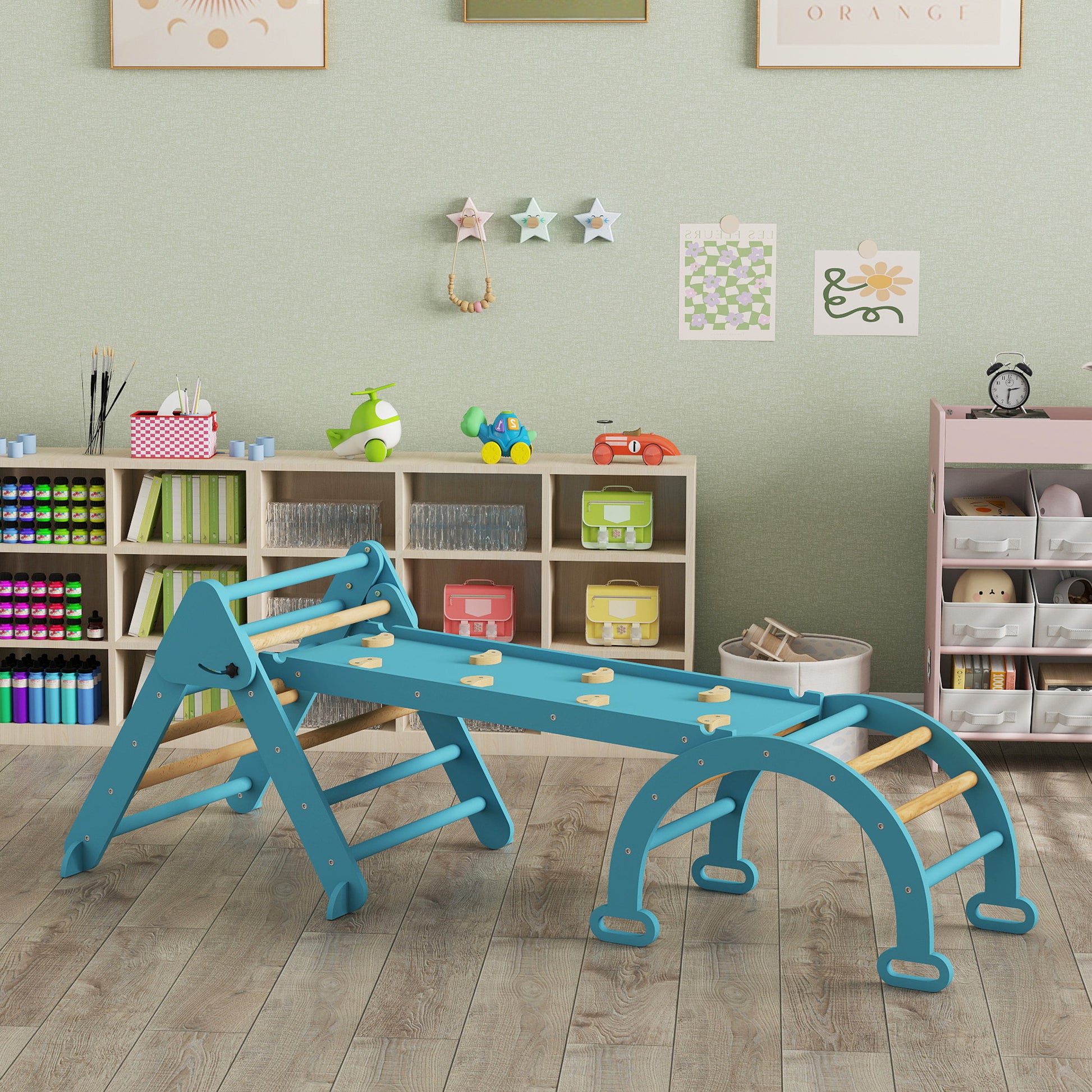 Aiyaplay 7 En 1 Triángulo De Escalada Montessori Con Arco Y Rampa 188x70 Cm Azul_4