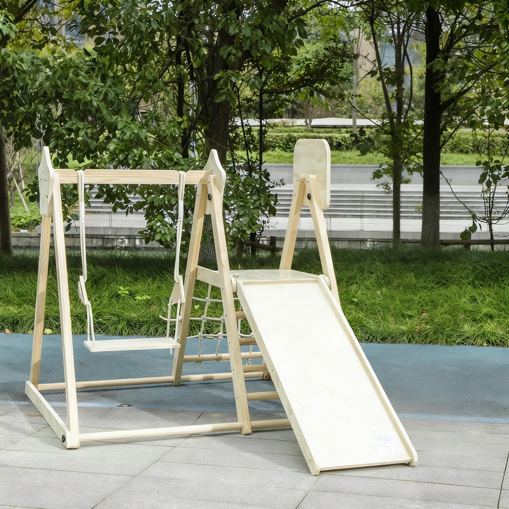 Aiyaplay Tobogán Infantil 5 En 1 Estructura De Escalada De Madera Natural_1