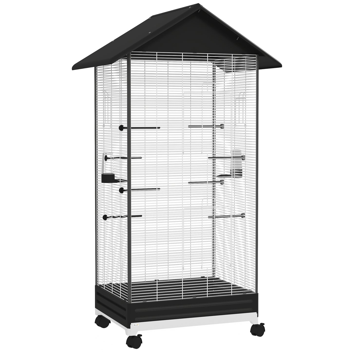 Pawhut Jaula Para Pájaros Con Ruedas Bandeja Extraíble 79x65x155 Cm Negro_0