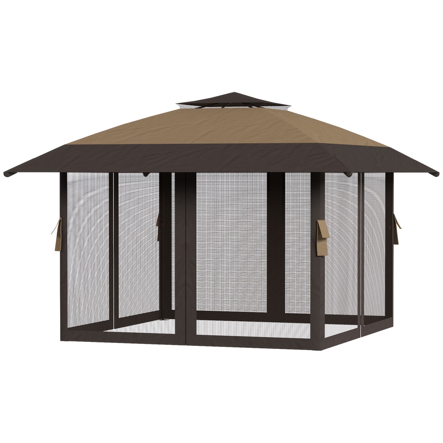 Outsunny Carpa Plegable 4x4 M Con Doble Techo Altura Ajustable 4 Laterales Caqui_4