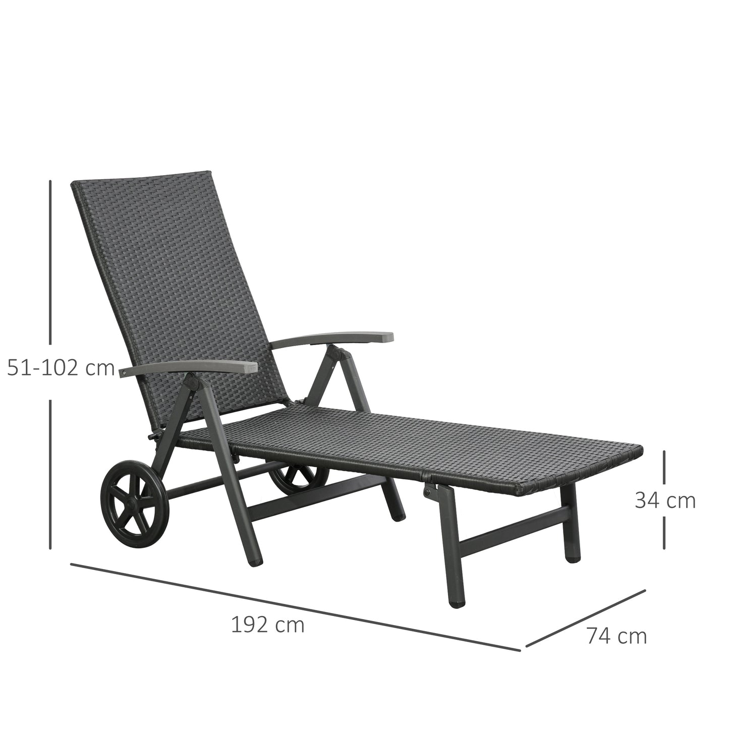 Outsunny Tumbona De Ratán Con Respaldo Reclinable 7 Posiciones Y Ruedas_2
