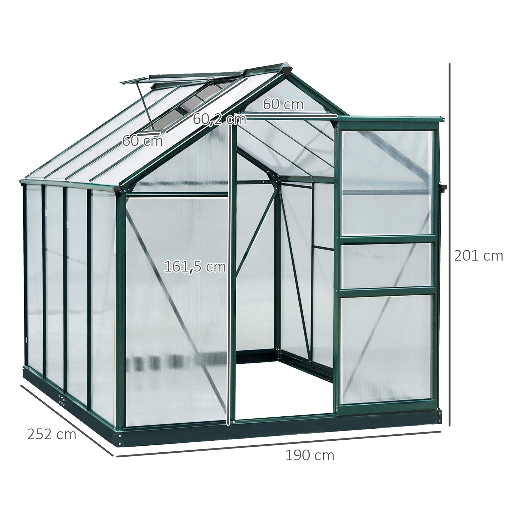Outsunny Invernadero De Jardín 2x2,5m Policarbonato Aluminio Protección Uv30_2