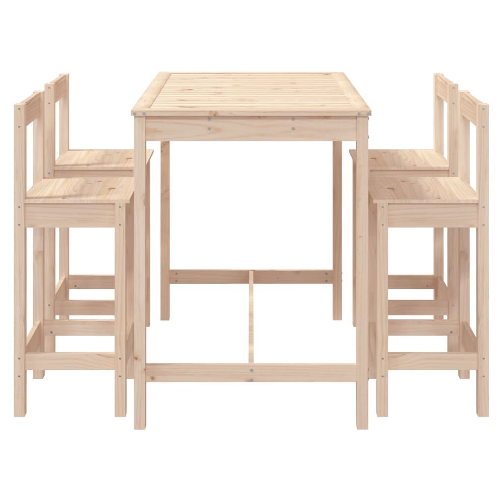 Vidaxl Mesa Y Taburetes Altos Jardín 5 Piezas Madera Maciza De Pino_4