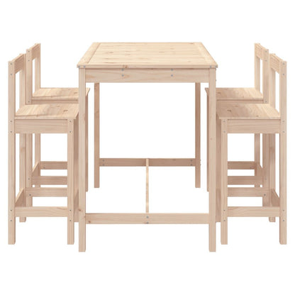 Vidaxl Mesa Y Taburetes Altos Jardín 5 Piezas Madera Maciza De Pino_4