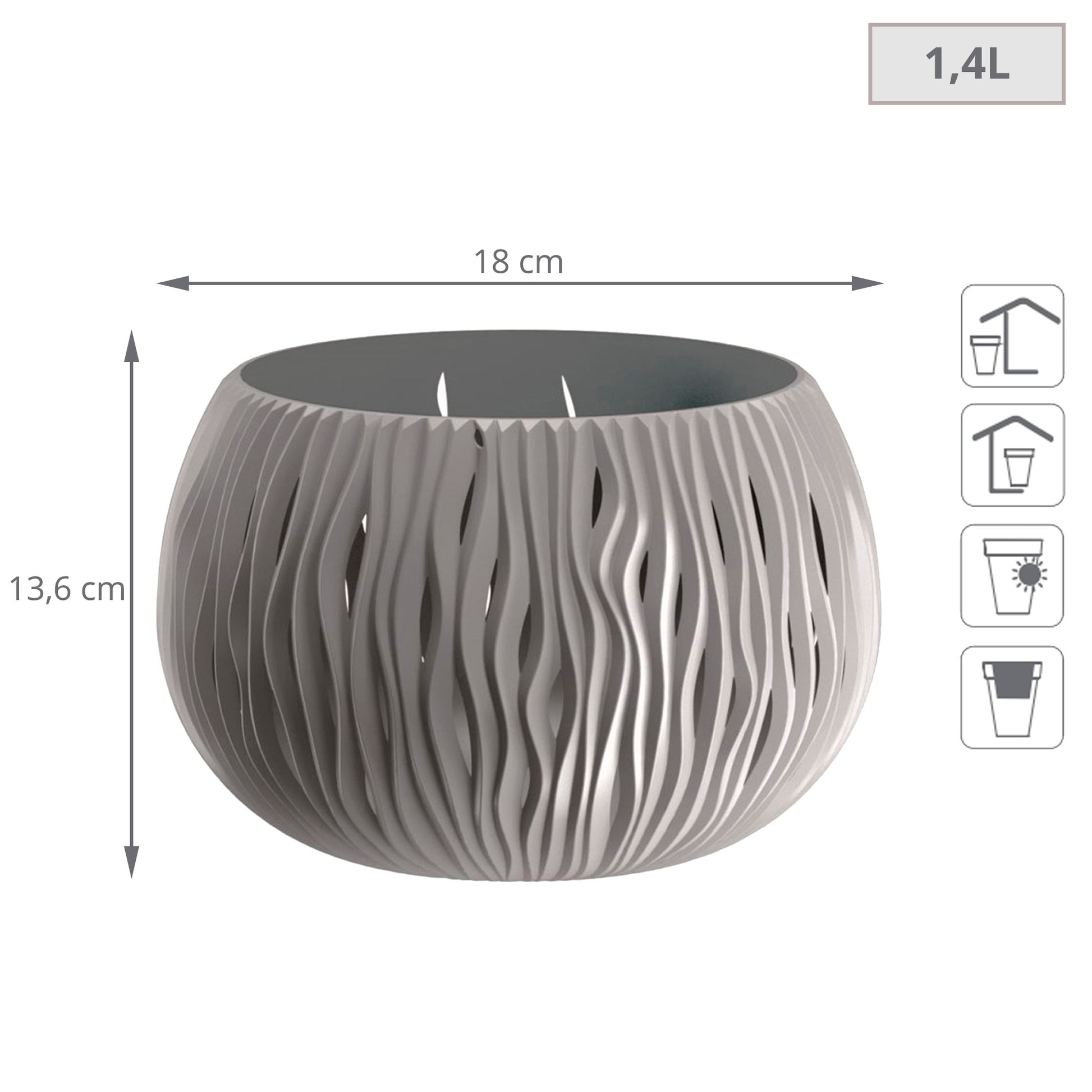 Prosperplast Bowl Sandy De Plástico Con Depósito En Color Gris Piedra, 13,6 (alto) X 18 (ancho) X 18 (profundo) Cms_1