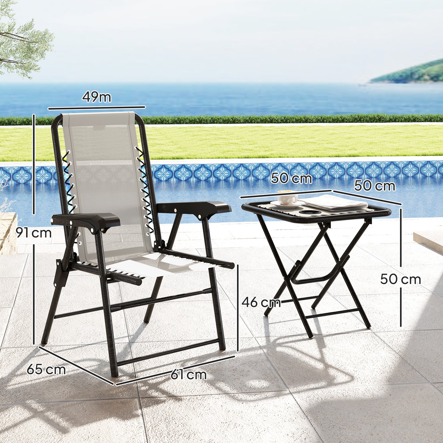 Outsunny Conjunto De Mesa Y Sillas De Terraza Exterior De 3 Piezas Crema_2