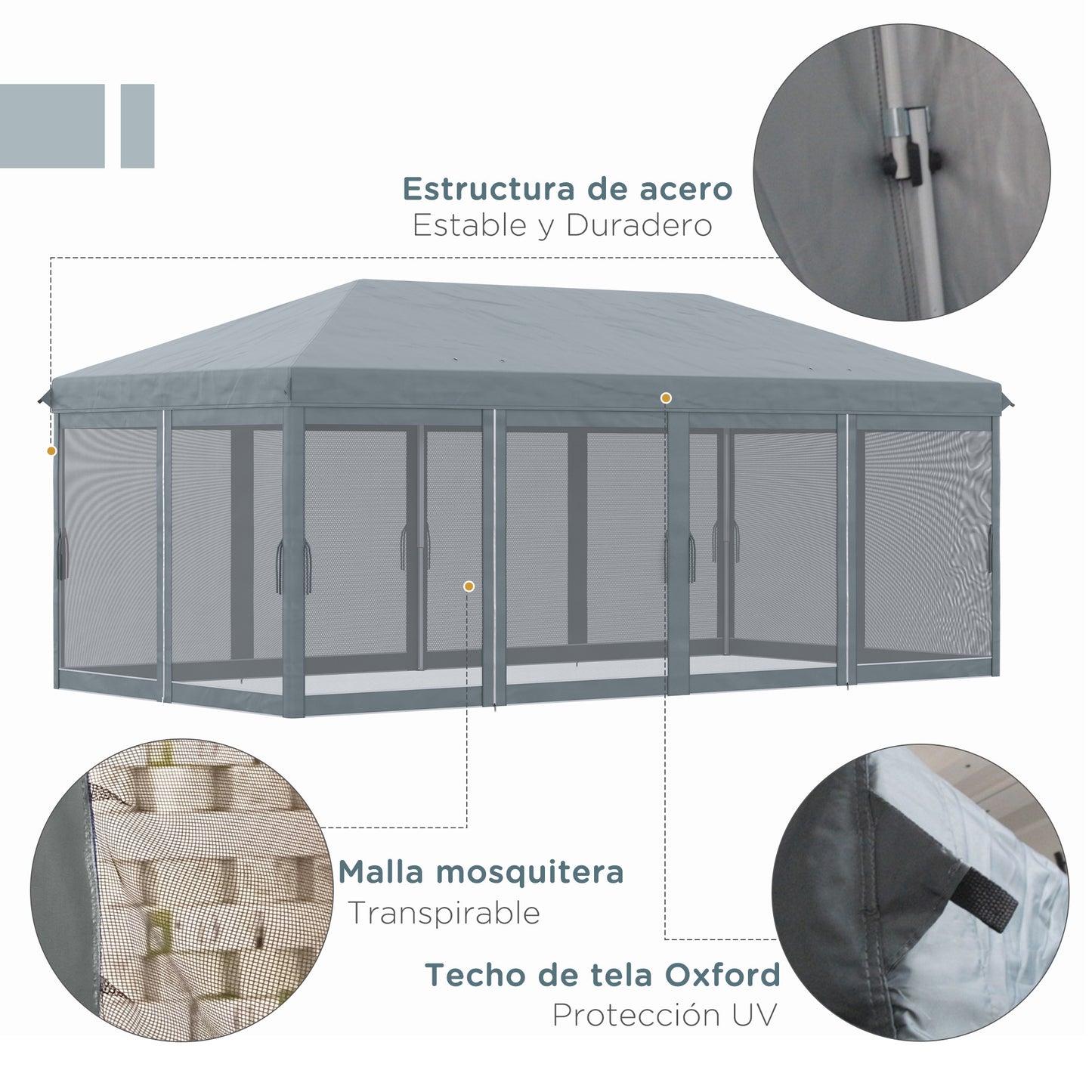 Outsunny Carpa Plegable 6x3 M Con 6 Paredes Laterales De Malla Anti-uv Gris_3