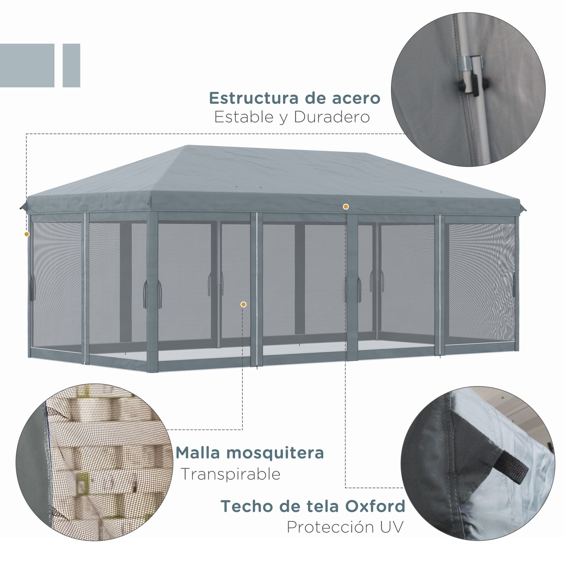 Outsunny Carpa Plegable 6x3 M Con 6 Paredes Laterales De Malla Anti-uv Gris_3