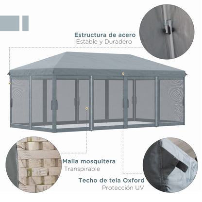 Outsunny Carpa Plegable 6x3 M Con 6 Paredes Laterales De Malla Anti-uv Gris_3
