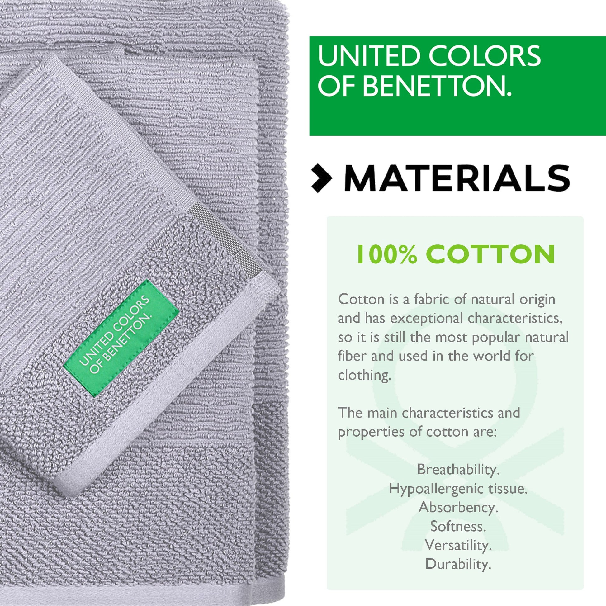 Set 3pcs Toallas De Baño (30x50+50x90+70x140cm) 450 Gsm 100%algodon Gris Casa Benetton_2