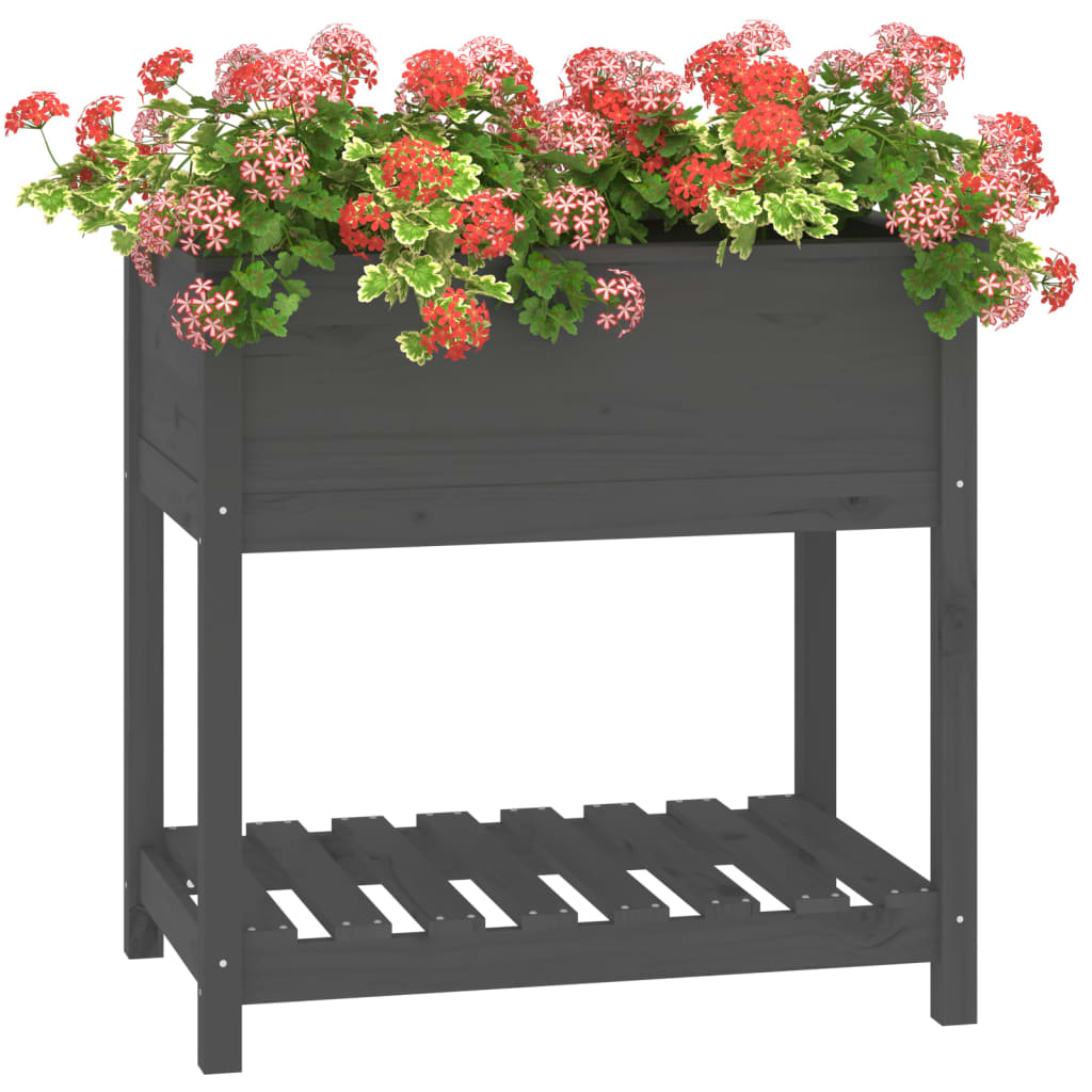 Jardinera Con Estante Madera Maciza De Pino Gris 82,5x54x81 Cm_3