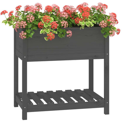 Jardinera Con Estante Madera Maciza De Pino Gris 82,5x54x81 Cm_3