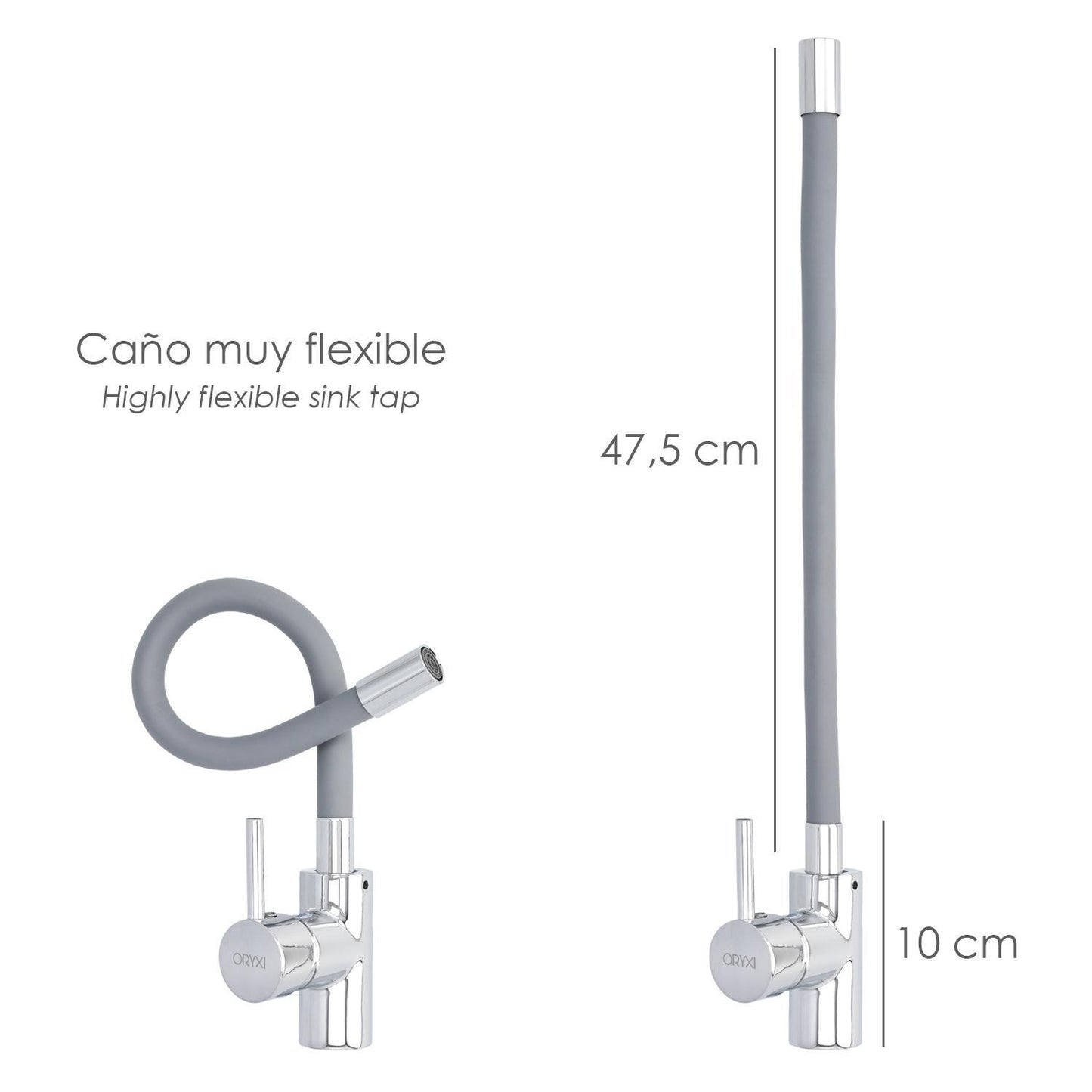 Grifo Monomando Fregadero Flexible Caño Alto, Grifo De Cocina Flexible Caño Alto.cartucho Ceramico Ø 35 Mm.