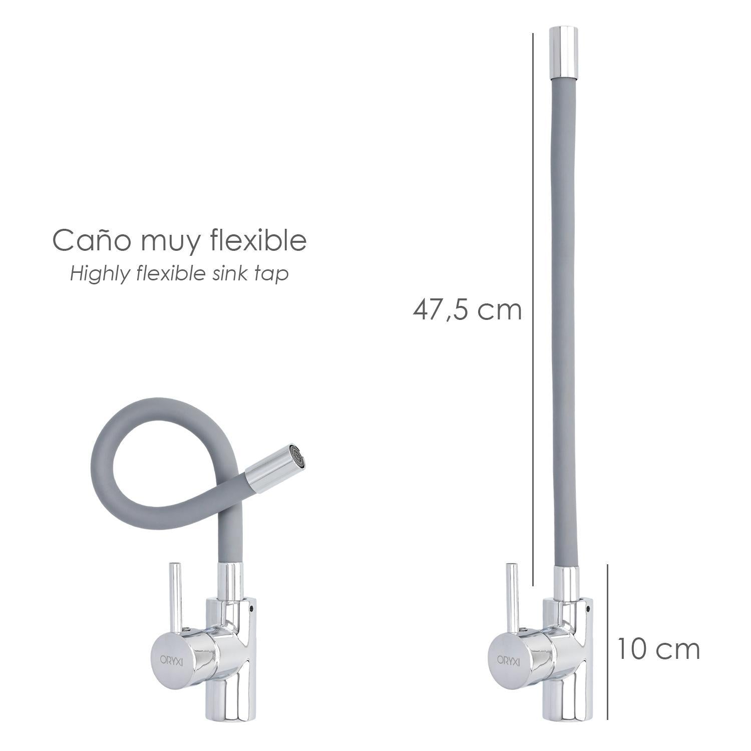 Grifo Monomando Fregadero Flexible Caño Alto, Grifo De Cocina Flexible Caño Alto.cartucho Ceramico Ø 35 Mm.