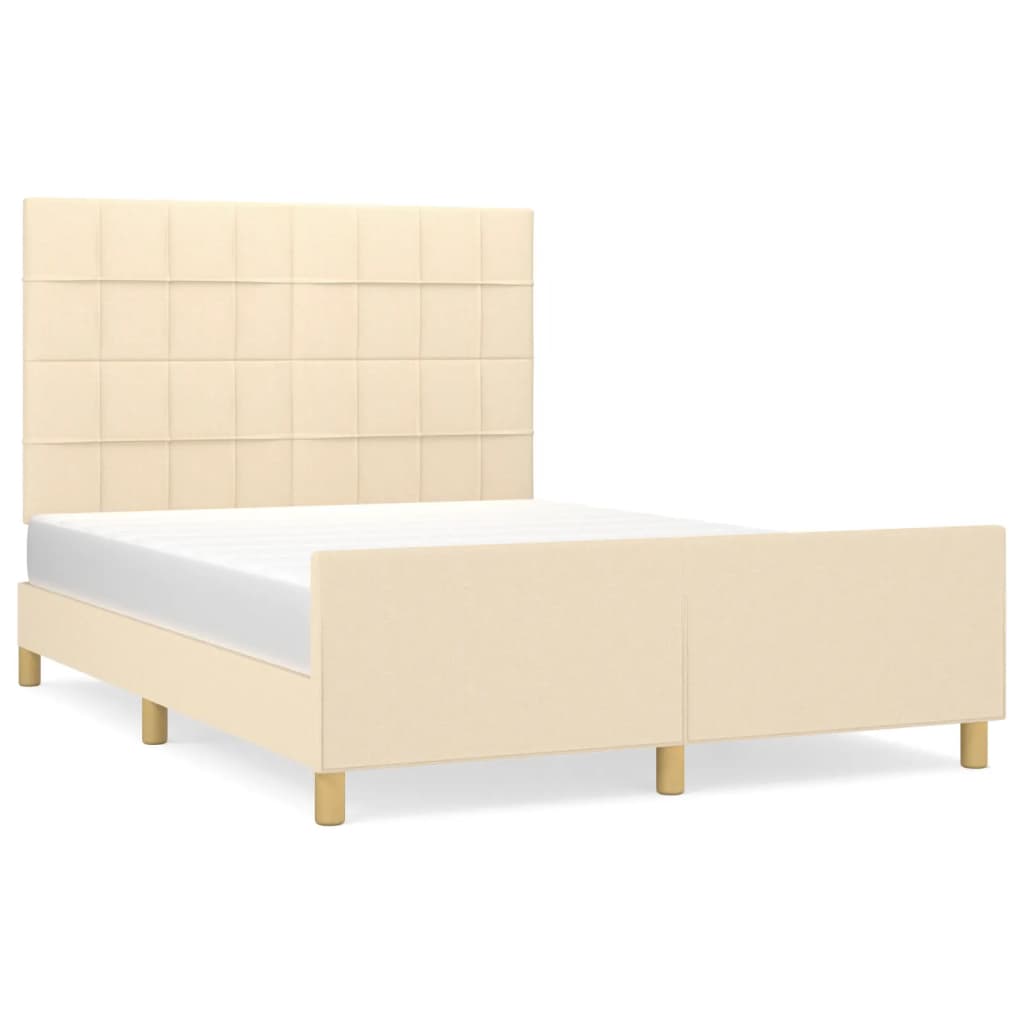 Estructura De Cama Con Cabecero De Tela Color Crema 140x190 Cm / Vetonek_1
