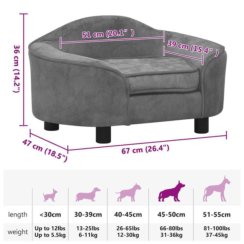 Vidaxl Sofá Para Perros Felpa Gris 67x47x36 Cm_2