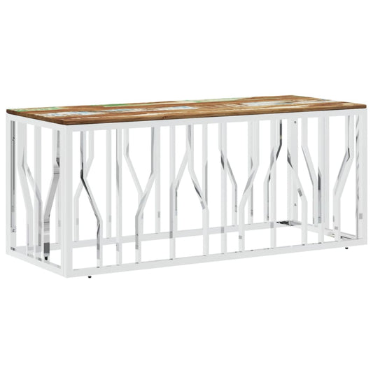 Mesa De Centro Acero Inoxidable Y Madera Reciclada Plateada._0