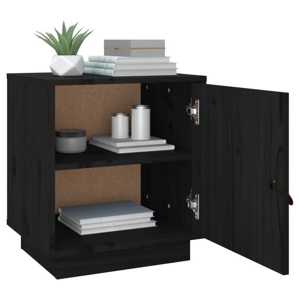 Mesitas De Noche 2 Uds Madera Maciza De Pino Negro 40x34x45 Cm_3