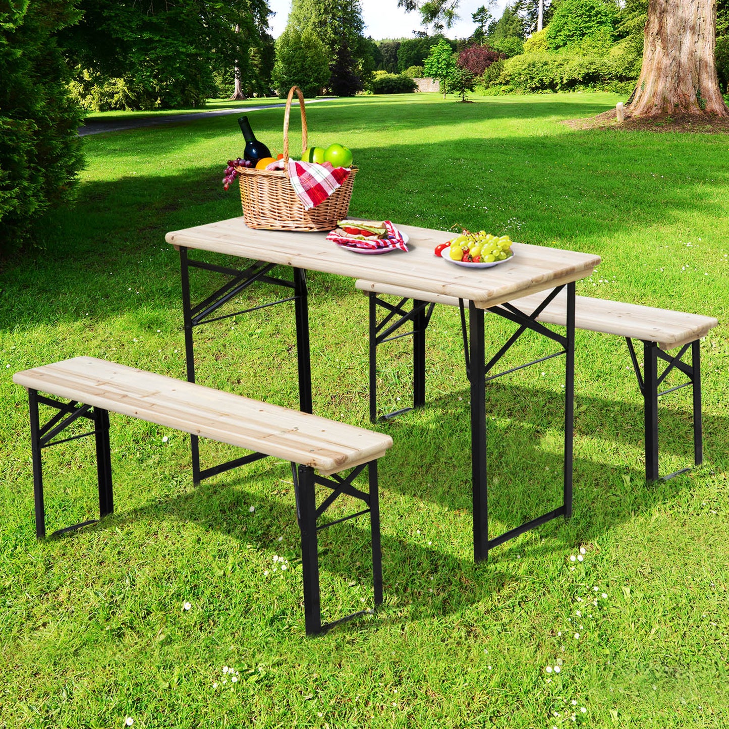 Outsunny Mesa Picnic Plegable 180x50x75cm 1 Mesa 2 Bancos Camping Terraza Jardin_1