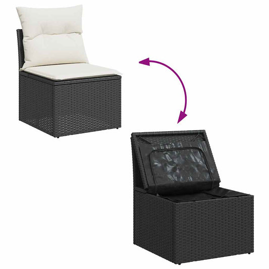Set Sofás Jardín Y Cojines 9 Pzas Ratán Sintético Acacia Negro / Vetonek_0