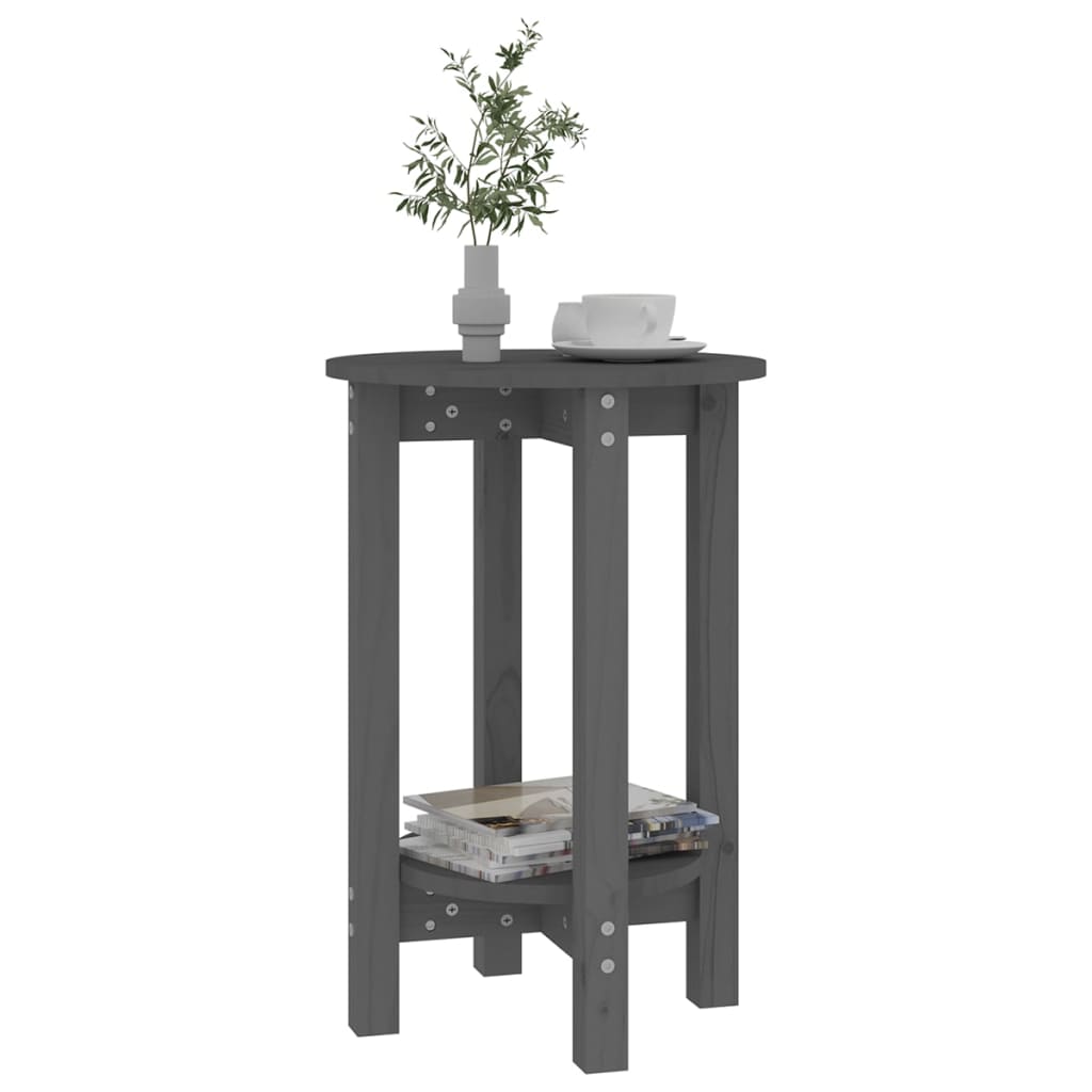 Mesa De Centro De Madera Maciza De Pino Gris Ø40x60 Cm_2
