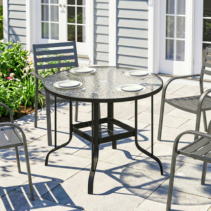 Outsunny Mesa De Jardín Exterior Con Orificio Para Sombrilla Ø96,5x71 Cm Negro_1