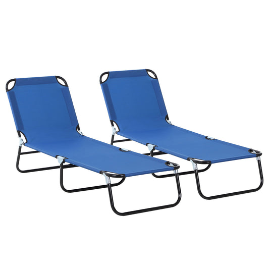 Outsunny Conjunto De 2 Tumbonas Plegables Con Respaldo 188x56x28 Cm Azul_0