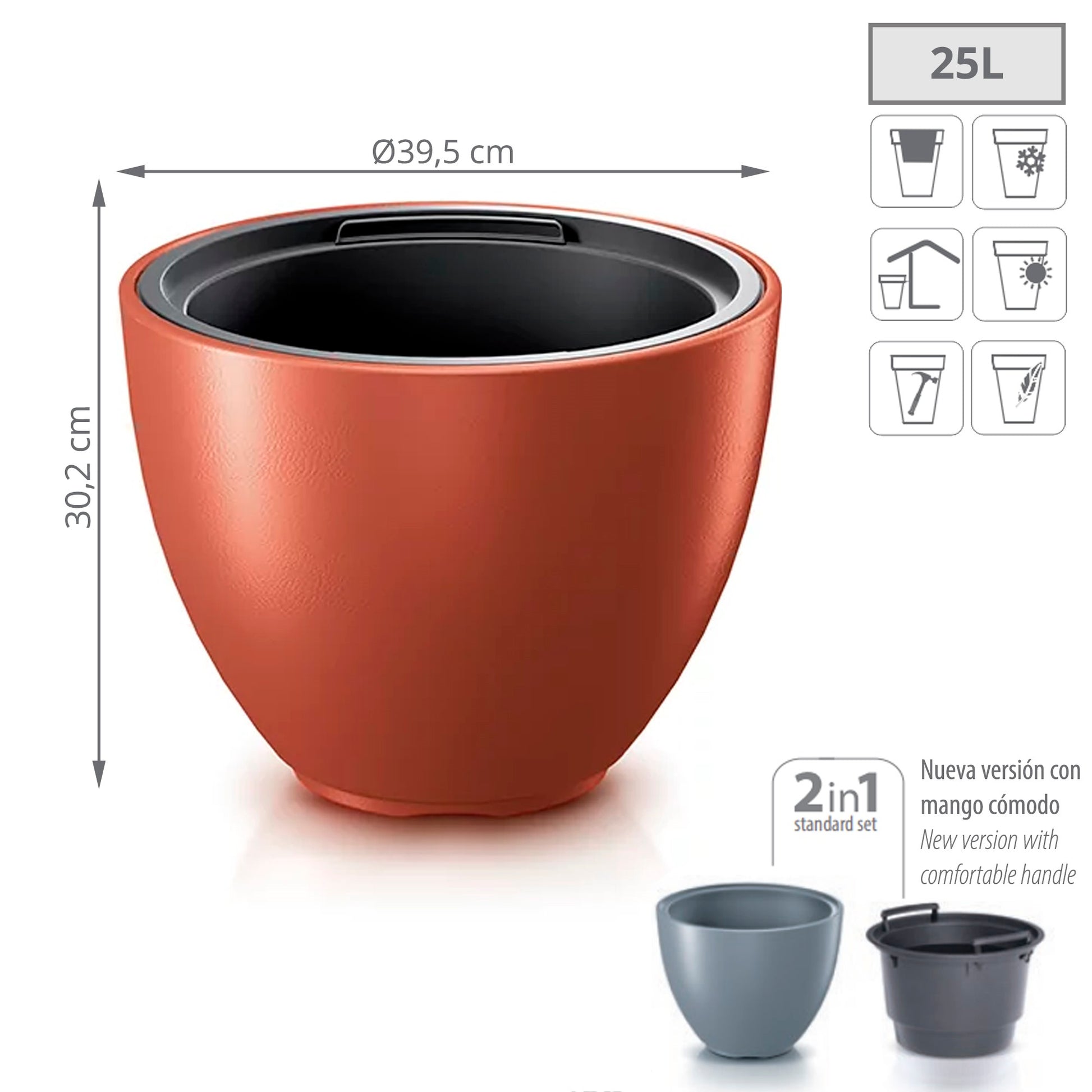 Maceta Heos 25l., Con Depósito, Dimensiones (mm) 395x395x302, Color Cobre