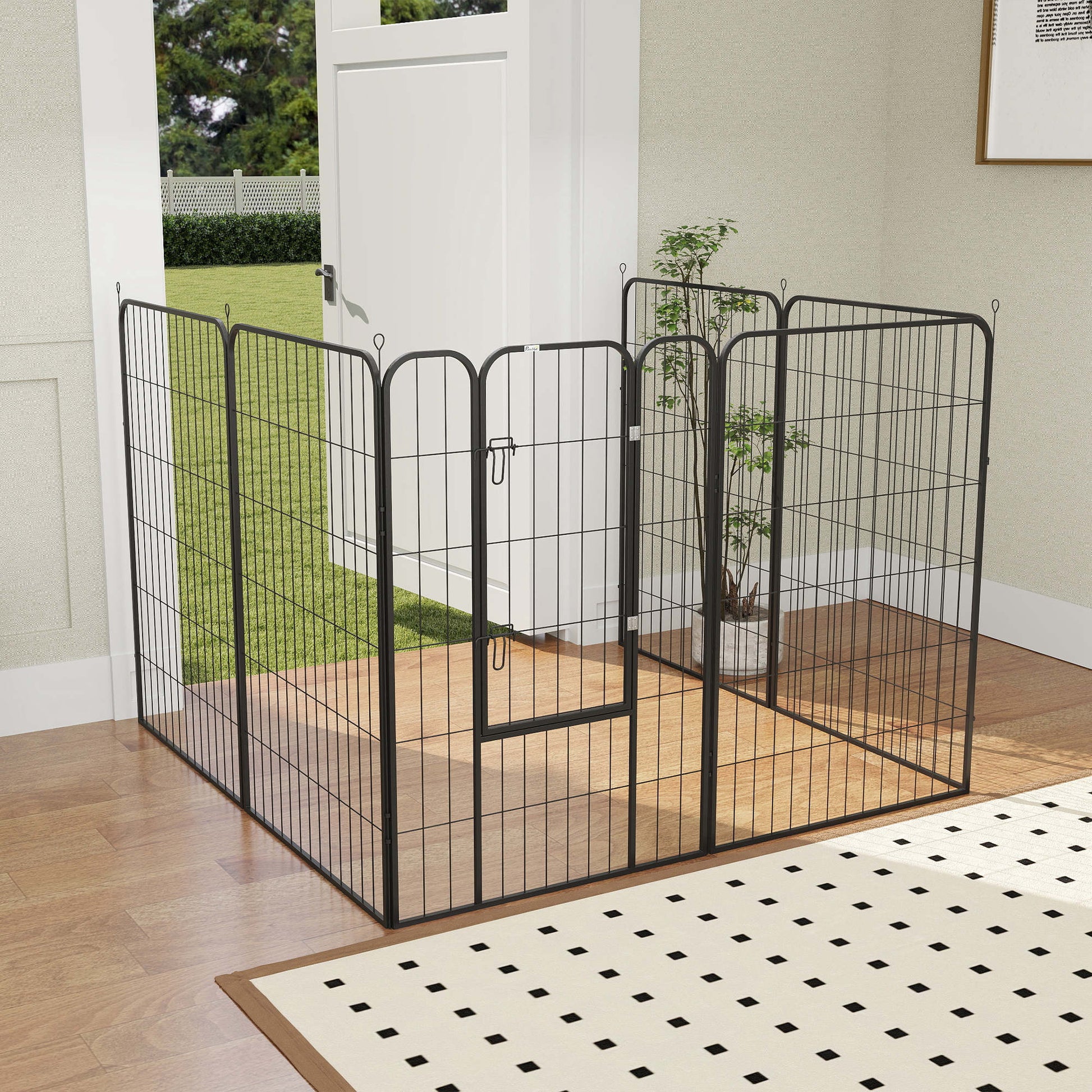 Pawhut Parque Para Mascotas De 8 Paneles 80x120 Cm Con Puerta Y Doble Pestillo_1