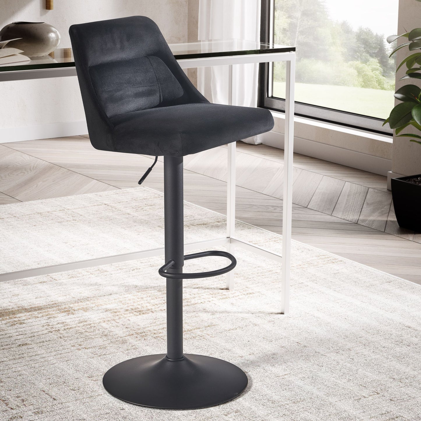 Taburete De Bar, Terciopelo Negro Con Respaldo 86 - 106 Cm_1