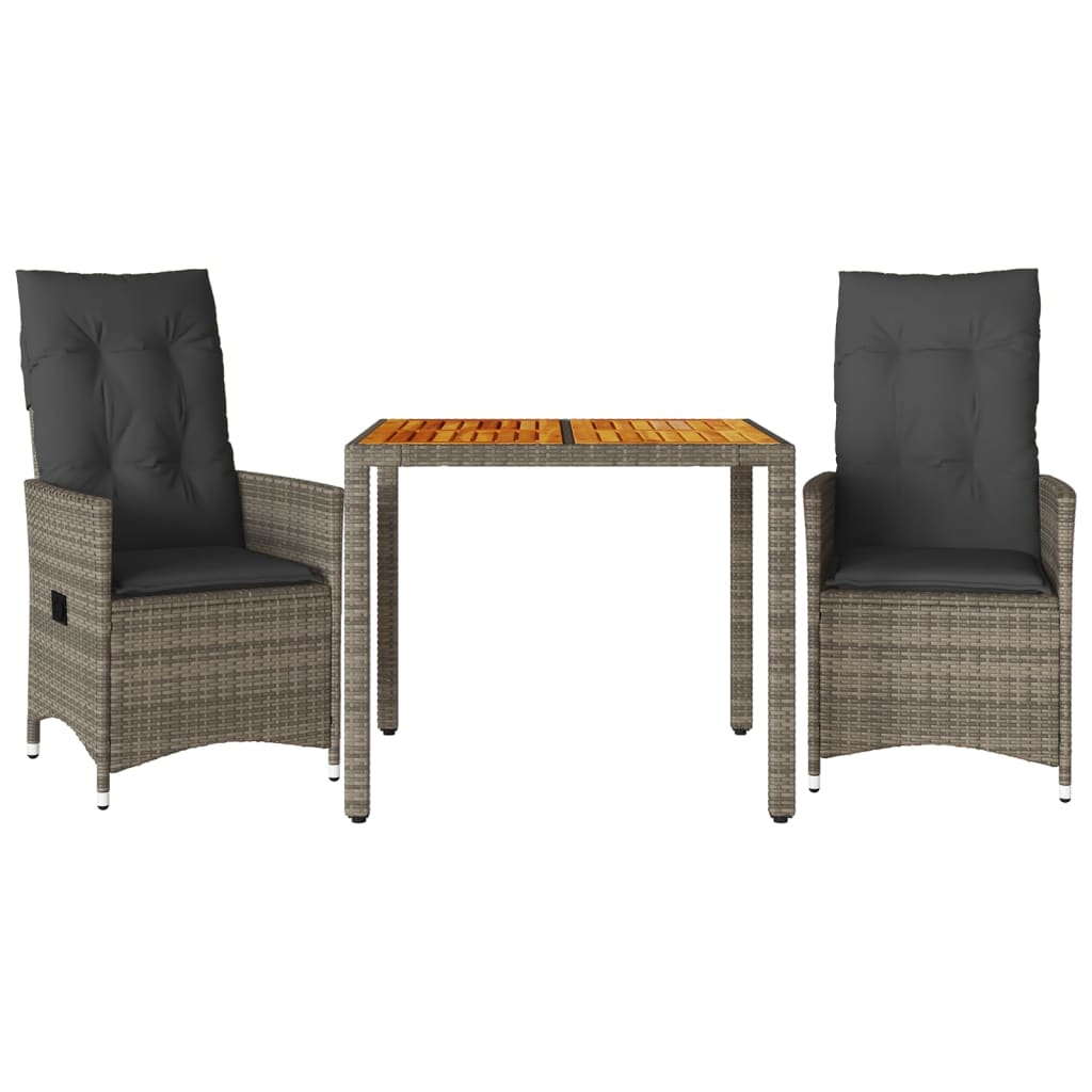 Sillas Y Mesita De Jardín Con Cojines 3 Piezas Ratán Pe Gris / Vetonek_1