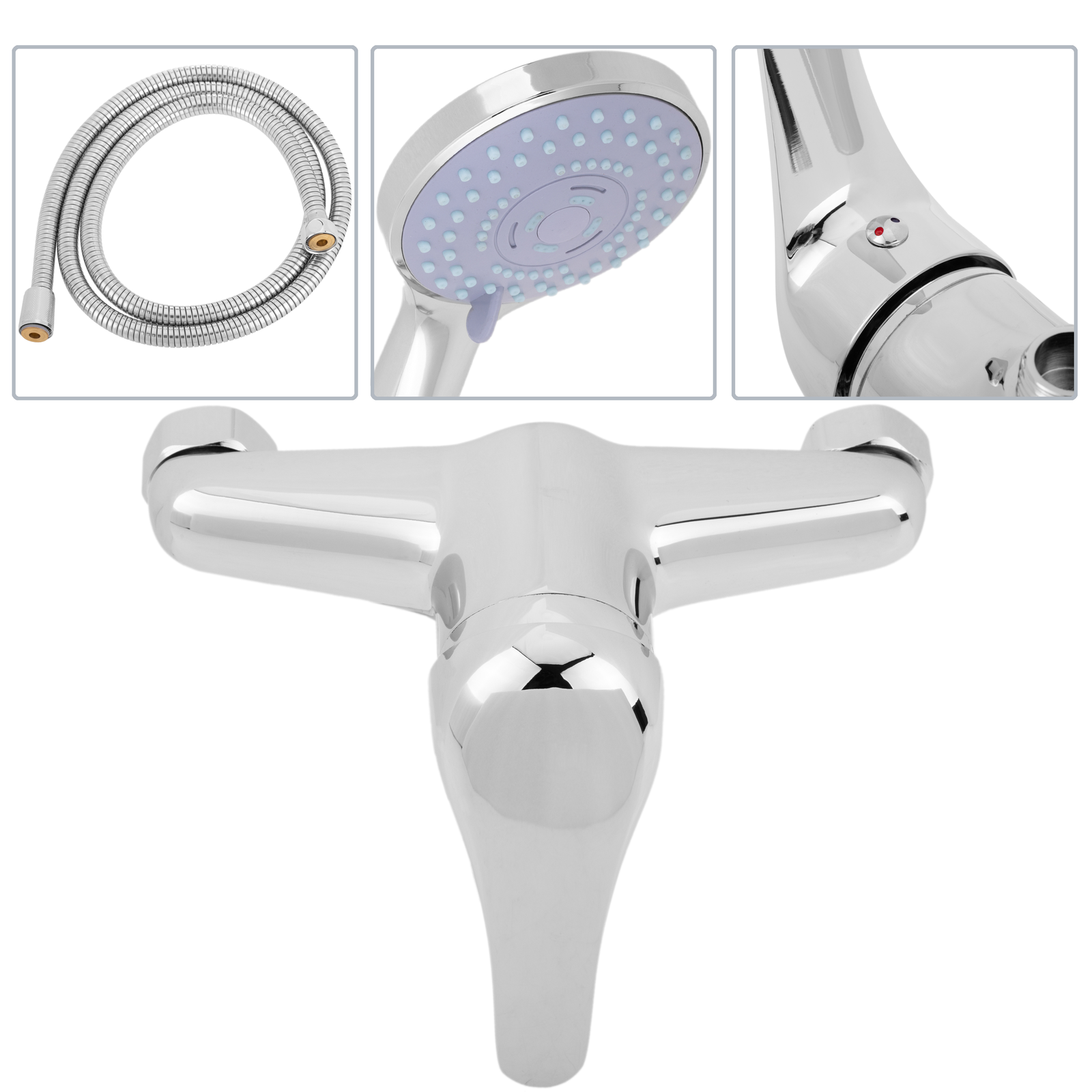 Kit De Grifo Monomando Vertical Cromado Con Ahorro De Agua Para Ducha Con Alcachofa, Soporte Y Manguera_1