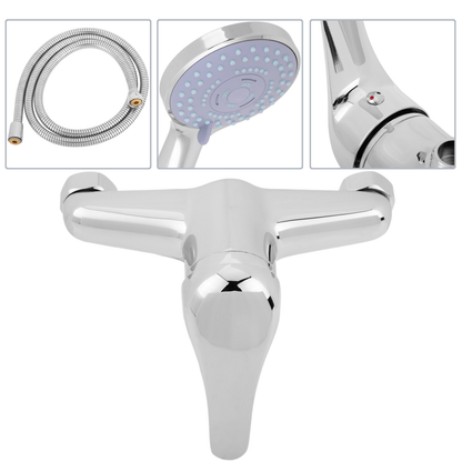 Kit De Grifo Monomando Vertical Cromado Con Ahorro De Agua Para Ducha Con Alcachofa, Soporte Y Manguera_1