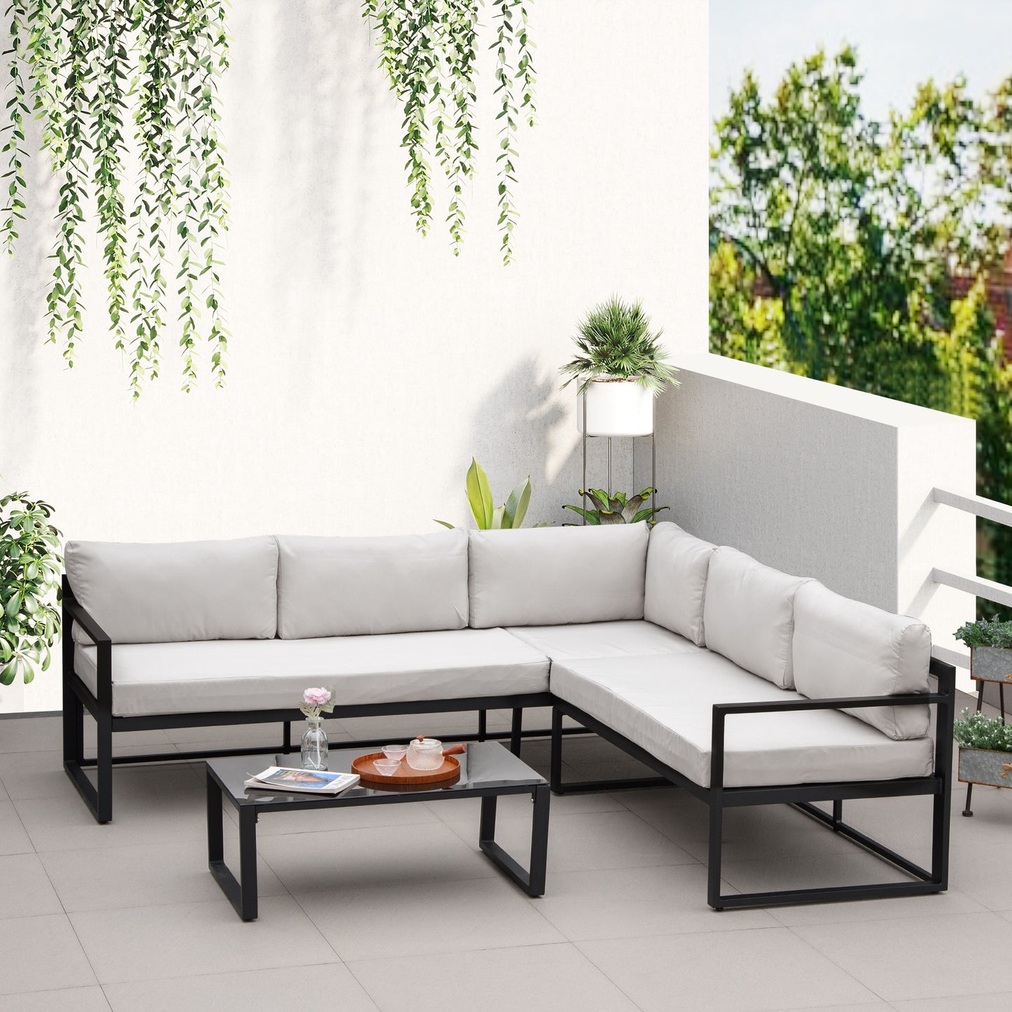 Outsunny Conjunto De Muebles De Jardín Con Mesa Sofá Doble Y Sofá De 3 Plazas_1