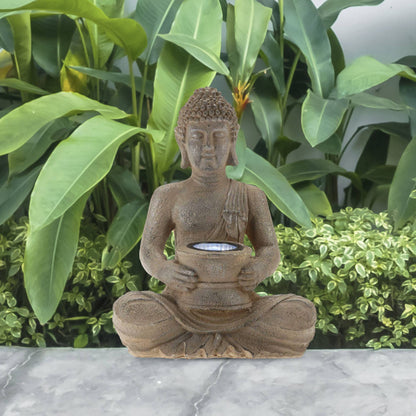 Luz Solar De Buda Polystone Plata Oxidada 21x14x28cm_4