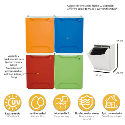 Papelera Reciclaje En Polipropileno Color Verde, Con Depósito 20 L En El Interior