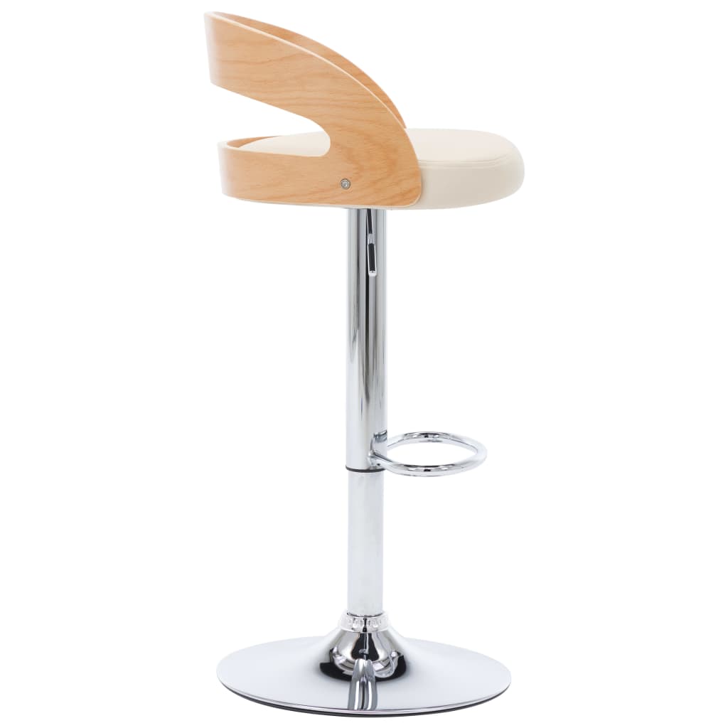 Taburetes De Cocina 2 Uds Cuero Sintético Madera Curvada Crema_3