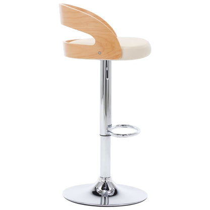 Taburetes De Cocina 2 Uds Cuero Sintético Madera Curvada Crema_3