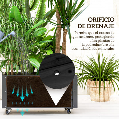 Outsunny Jardinera De Madera Con Ruedas Tela No Tejida 89x48x47 Cm Negro_5