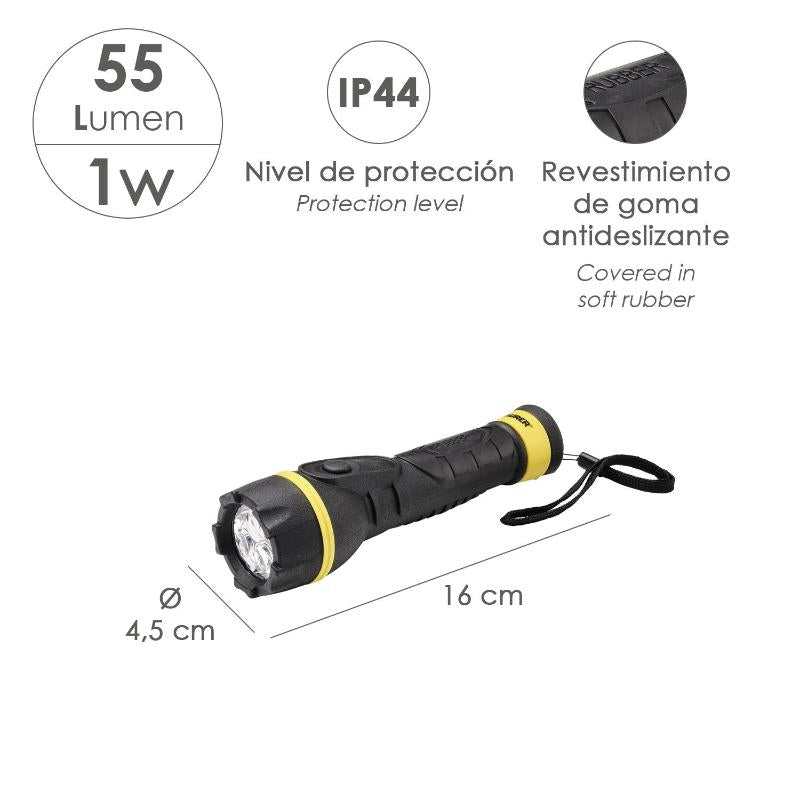 Linterna Led De Mano Goma Antideslizante A Pilas (2 Aa) 55 Lumenes 1 Watt. Protección Ip44_1