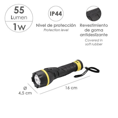 Linterna Led De Mano Goma Antideslizante A Pilas (2 Aa) 55 Lumenes 1 Watt. Protección Ip44_1