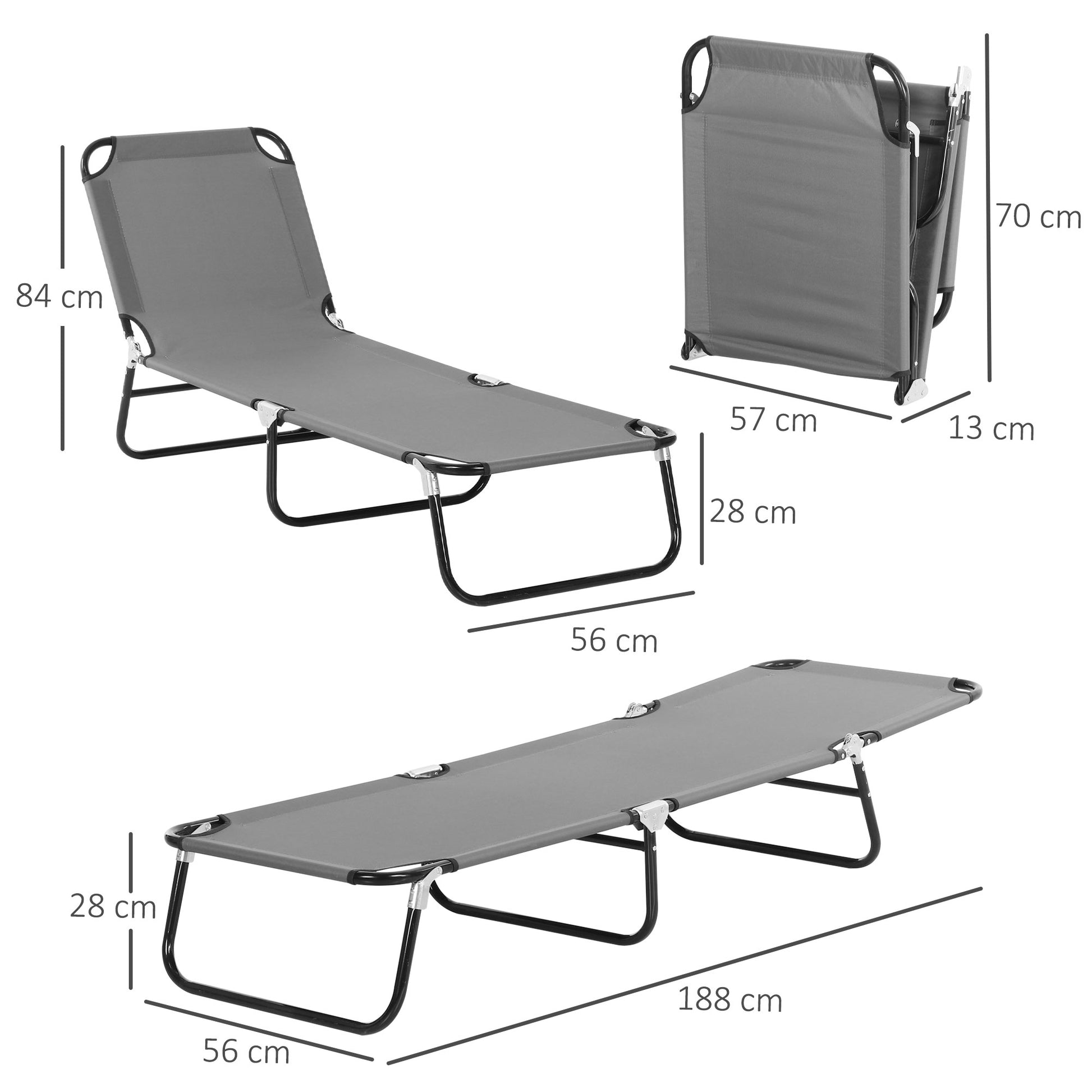 Outsunny Tumbona Plegable Reclinable Ajustable De 5 Posiciones 188x56x28cm Gris_2